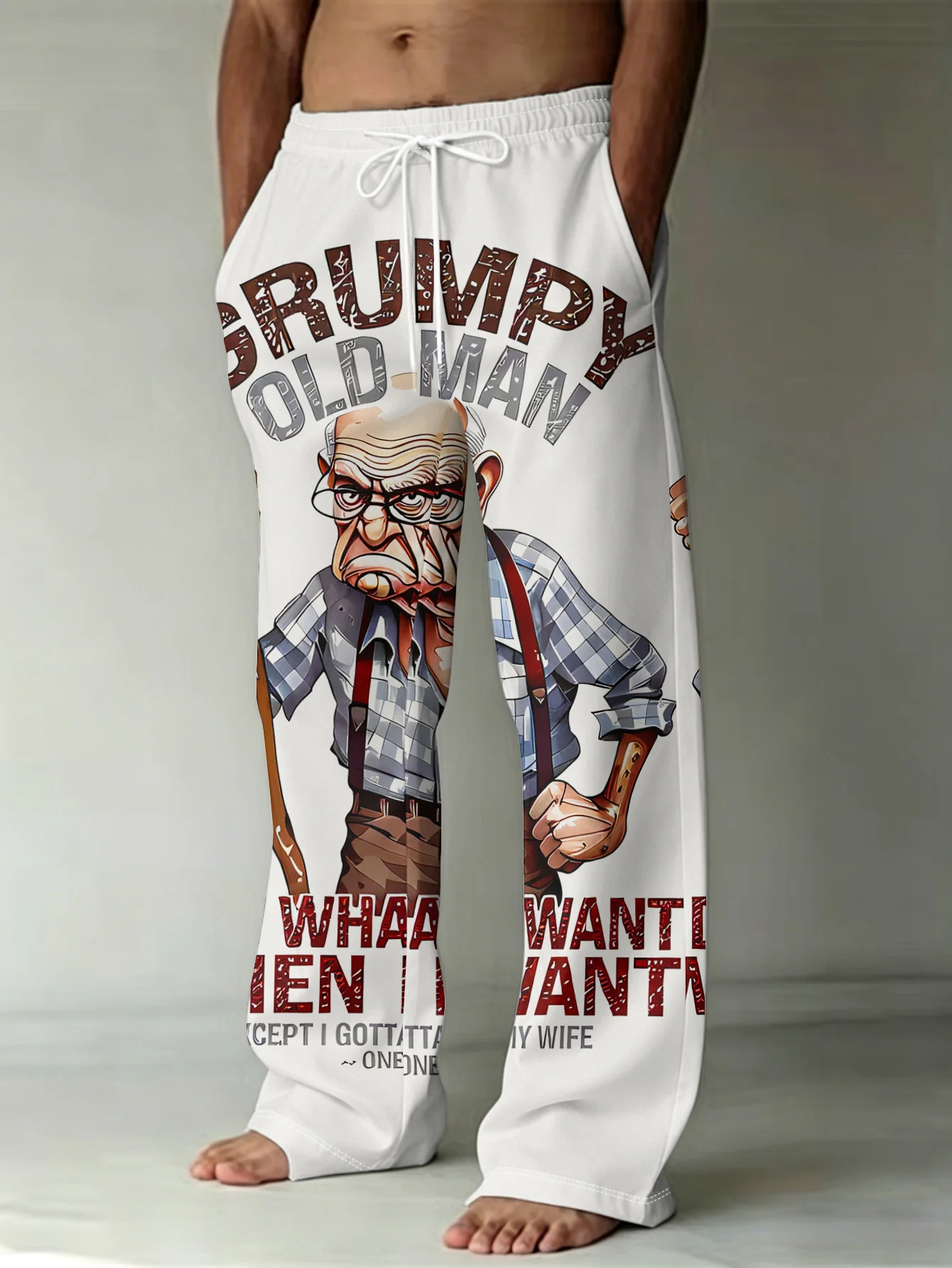 Pantalones de hombre con estampado de moda, viejo gruñón sosteniendo un bastón, siguiendo su propio camino, solo obediendo las