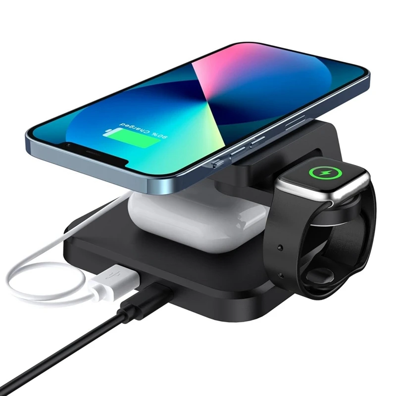 4 In1 Wireless Charger Alarm Clock With 15W Wireless Charger Stand Charging Dock For Mobile Phone Earphone Smart Watch