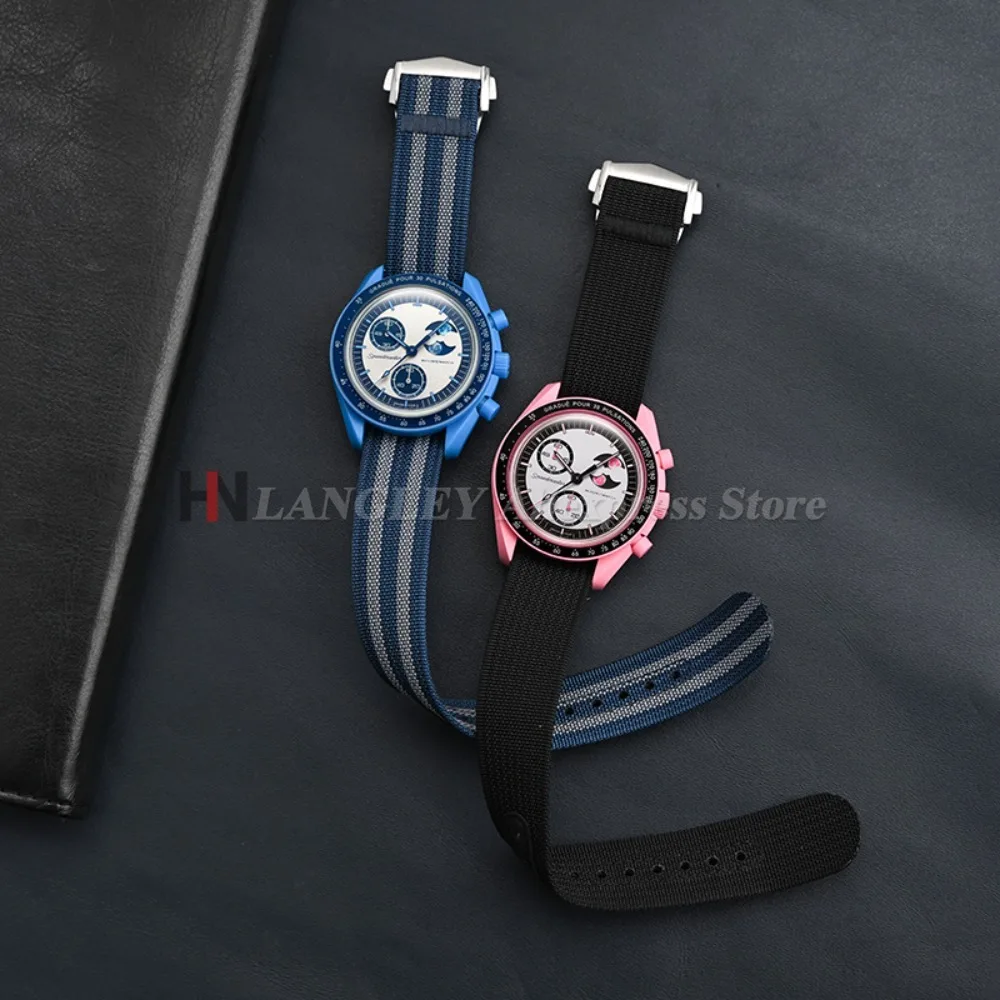 20mm 22mm Canvas Nylon Strap for Omega X for Swatch MoonSwatch Men Women Sport Waterproof Folding Buckle Band for Seiko Bracelet