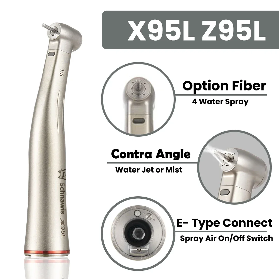 NSK Push Button Dental Contra Angle Handpiece 1:5 Increase Speed Handpiece Spray Air On/Off Switch Inner Water Spray Red Ring