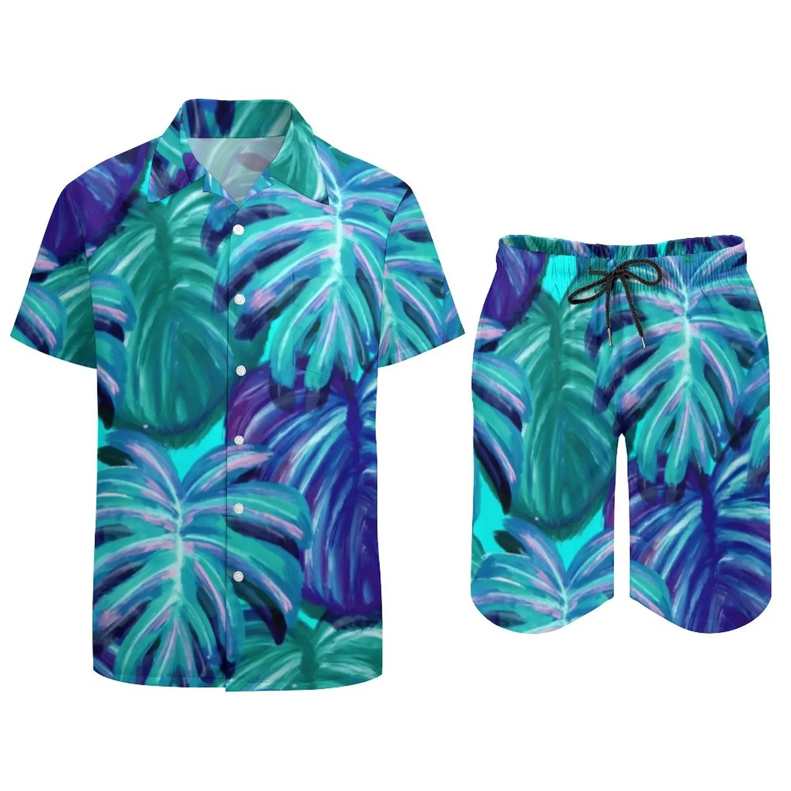 Aquarela tropical conjuntos de homens palm springs neon casual camisa conjunto estético shorts ao ar livre verão terno de duas peças mais tamanho