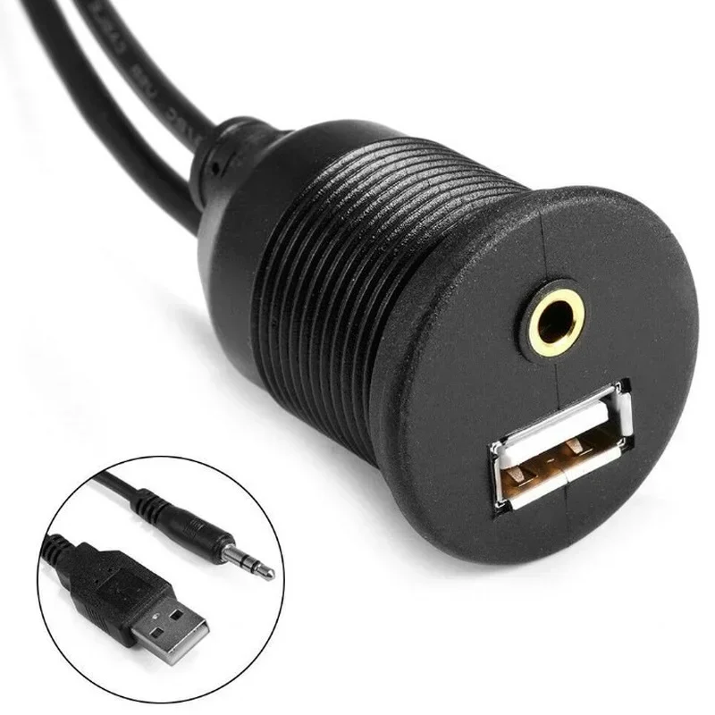 1m Car Dashboard USB Extension Cord Auto Moto USB 2.0 3.5mm Male to Female AUX Lead Cable Wire Line