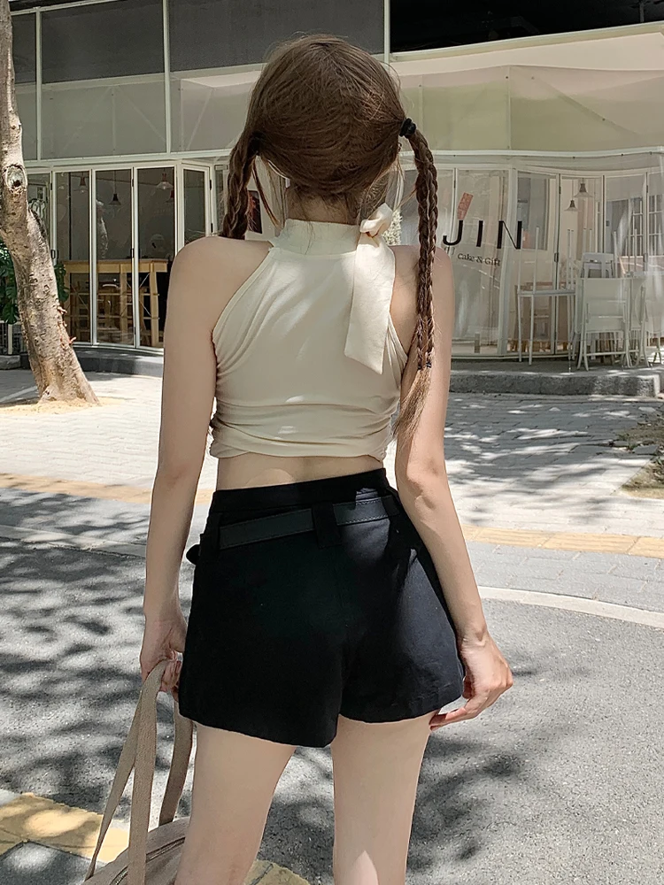 Pantaloncini divisi vintage kaki da donna Gonne Y2K Harajuk 2025 Pantaloncini a trapezio a vita alta casual moda coreana estiva Donna Nuovo