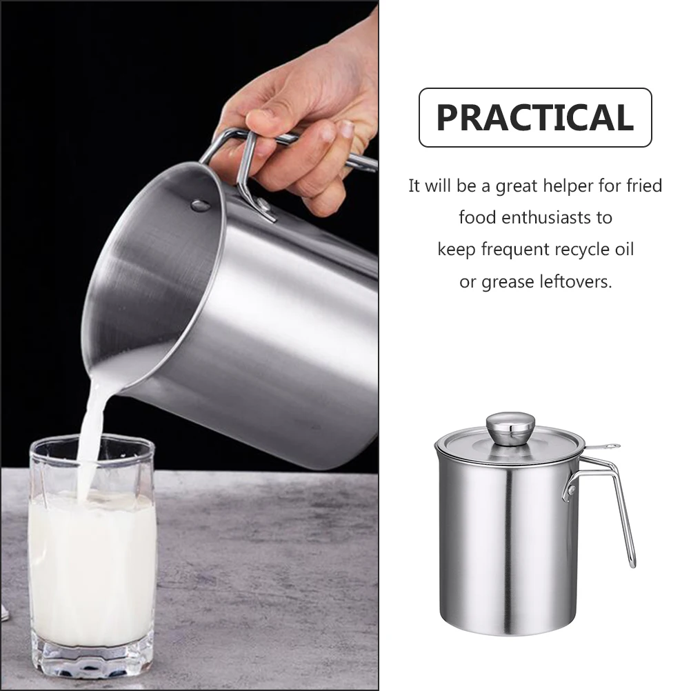 

Stainless Steel Strainer Grease Filter Pot For Fried Food Soybean Milk Bacon Storage Comfortable Handle Fine Mesh Kitchen Grease