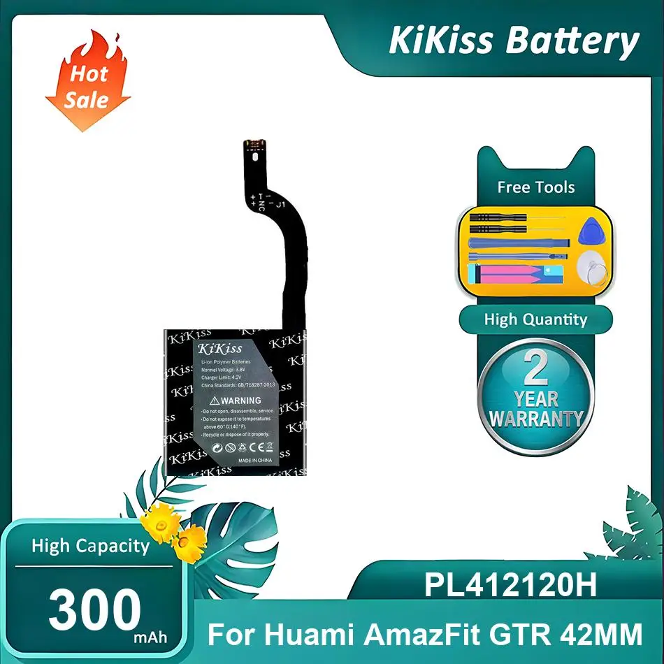 KiKiss Battery For Huami AmazFit GTR 42MM,PL412120H,300mAh