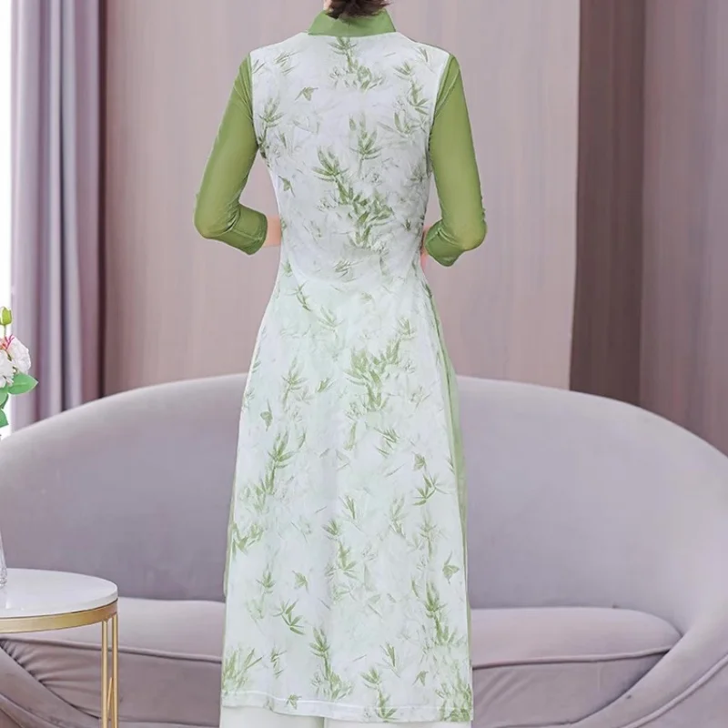 الصيف النساء التقليدية فيتنام شيونغسام دعوى الشرقية المطبوعة مأدبة مساء فستان الرقص مرحلة أزياء مسرحية