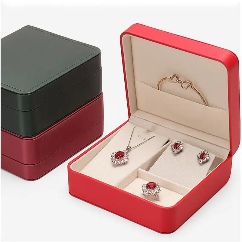 Rounded Leather Jewelry Ring Earring Set Box Jewelry Display Box Jewelry Necklace Box Storage Case Gift Packaging Display Box ﻿