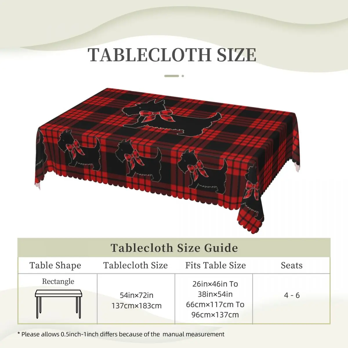 Scottie Dog Plaid Tartan Scottish Terrier Tablecloth Restaurant Kitchen Rectangular Tablecloth Party Outdoor Dining Table Cover