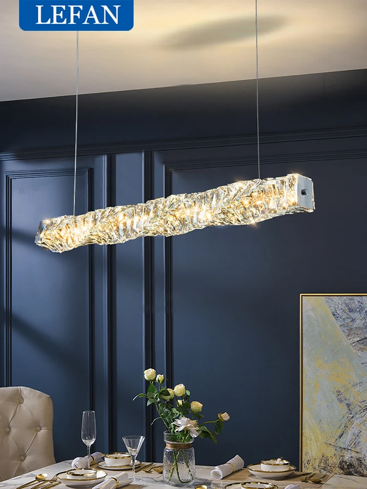 Modern Rectangle Crystal Chandeliers for Living Room Kitchen Long Desk Table Pendant Lights Design Hanging Lamp Fixtures Light