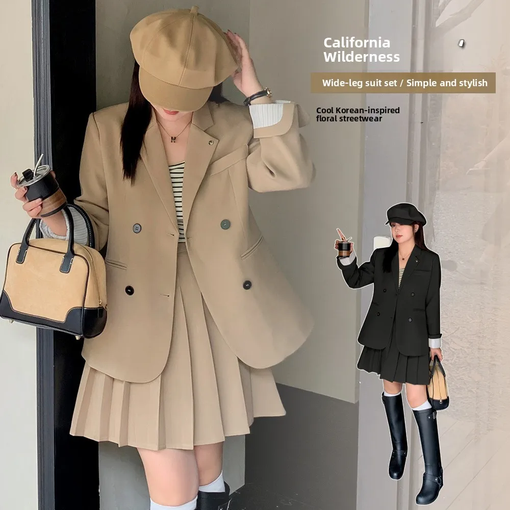 

Y899 Xuan Chen plus Size Korean Sle College Wind Suit Skirt Set Autumn New Ele Two Piece Set Fat MM Aosphere