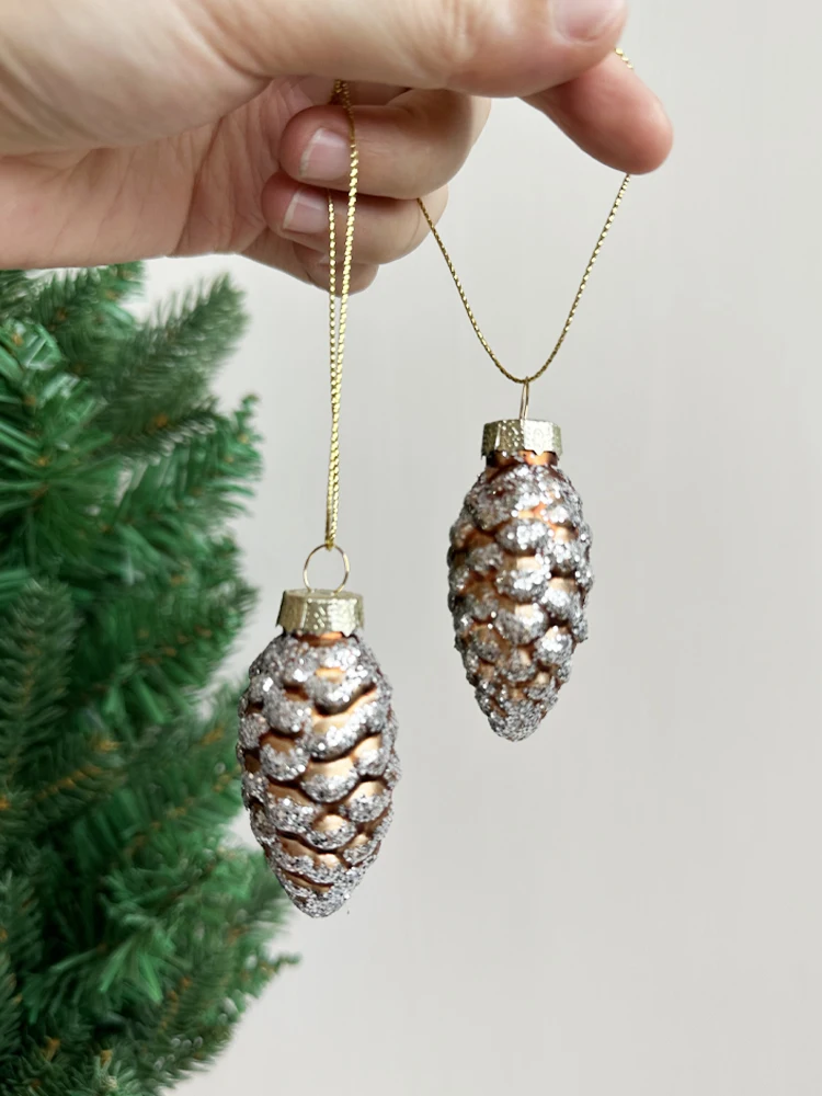 Glass Pine Cones Acorns Christmas Tree Ornaments Glass Small Christmas Tree Toys Set Pine Cones New Year Decoration Navidad2024