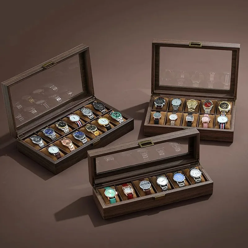 PU Leather Watch Box Organizer Watch Case with Glass Top