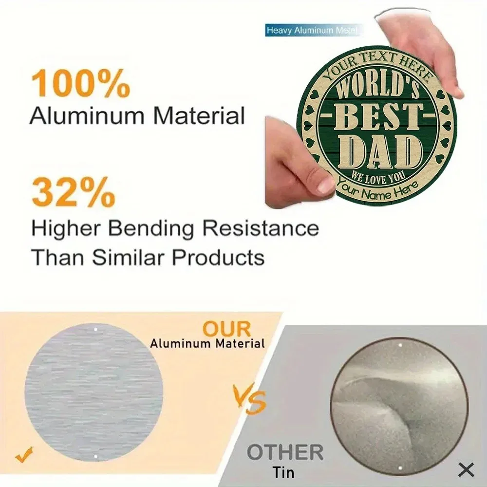 Customizable Heart Personalized Dad Aluminum Wall Plaque 1pc 20x20cm [2D Flat] Fathers Day Present Only For Decoration