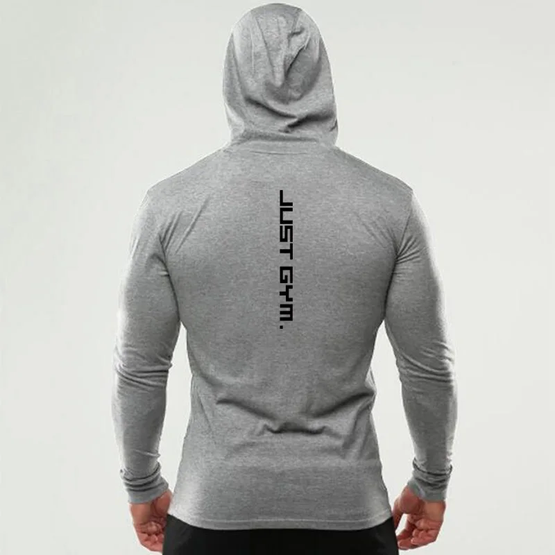

Autumn Mens Hooded Running T-shirts Cotton Fitness Long Sleeve Hoodies Tees Breathable Workout Gym Clothing Sports Muscle Shirt