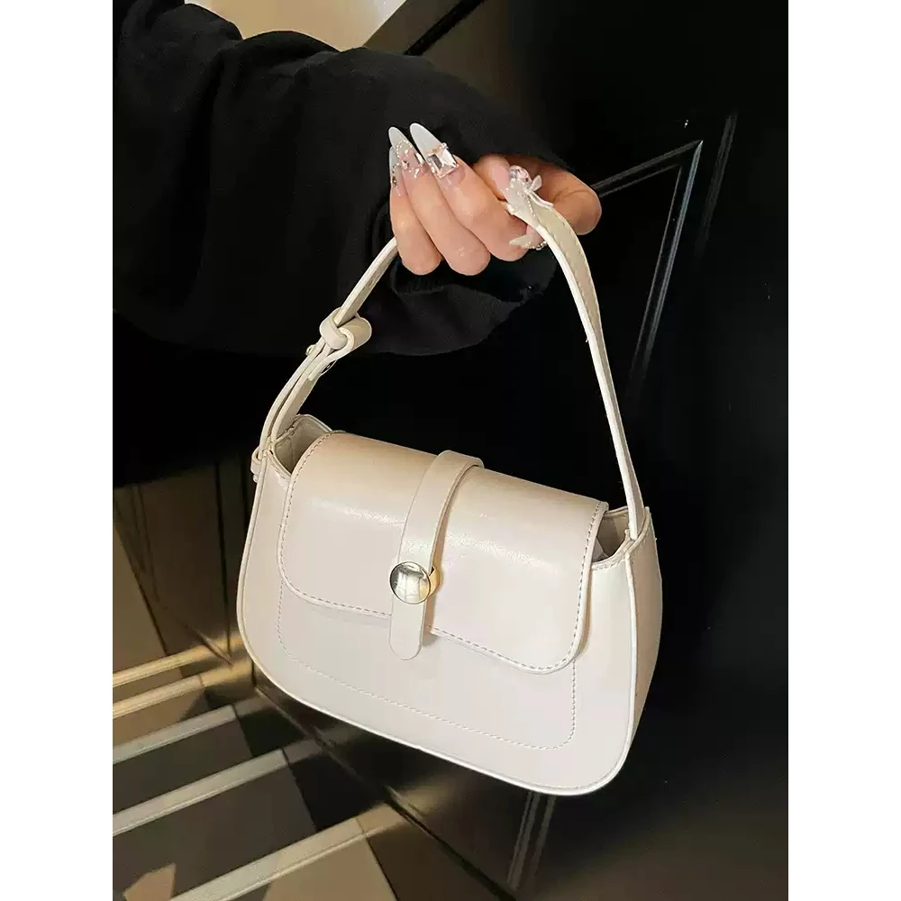 

2025 Simple Solid Handbag Women's Spring Fashion Buckle Armpit Bag Daily Working Commute All-Matched Single Shoulder Bags