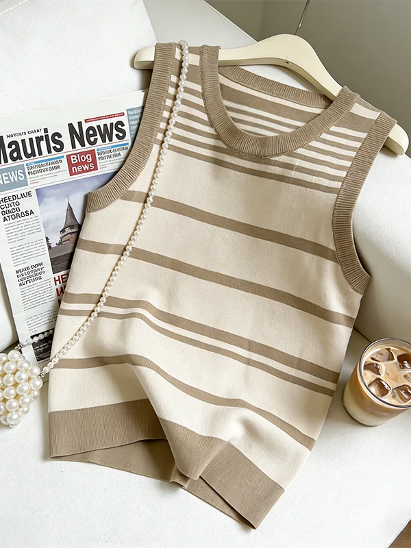 

plus Size Summer New Women's Ice Silk Sleeveless Vest Plump Sister's T-Shirt Korean Style Commute Thin Breathable Daily Wear