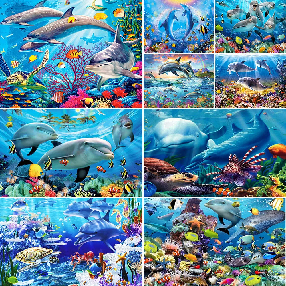 Meian Animal Ocean World DIY 11/14 CT Painting Cross Stitch Embroidery Kits Cotton Thread Needlework Steed Home Decor Gift