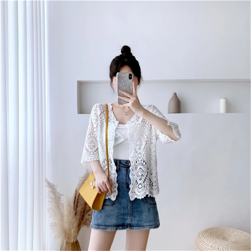 Áo Cardigan Nhẹ Dài Tay Cho Nữ Rời Mềm Mại Hở Mặt Trước Móc Áo Len Chống Nắng Coverups Quà Tặng