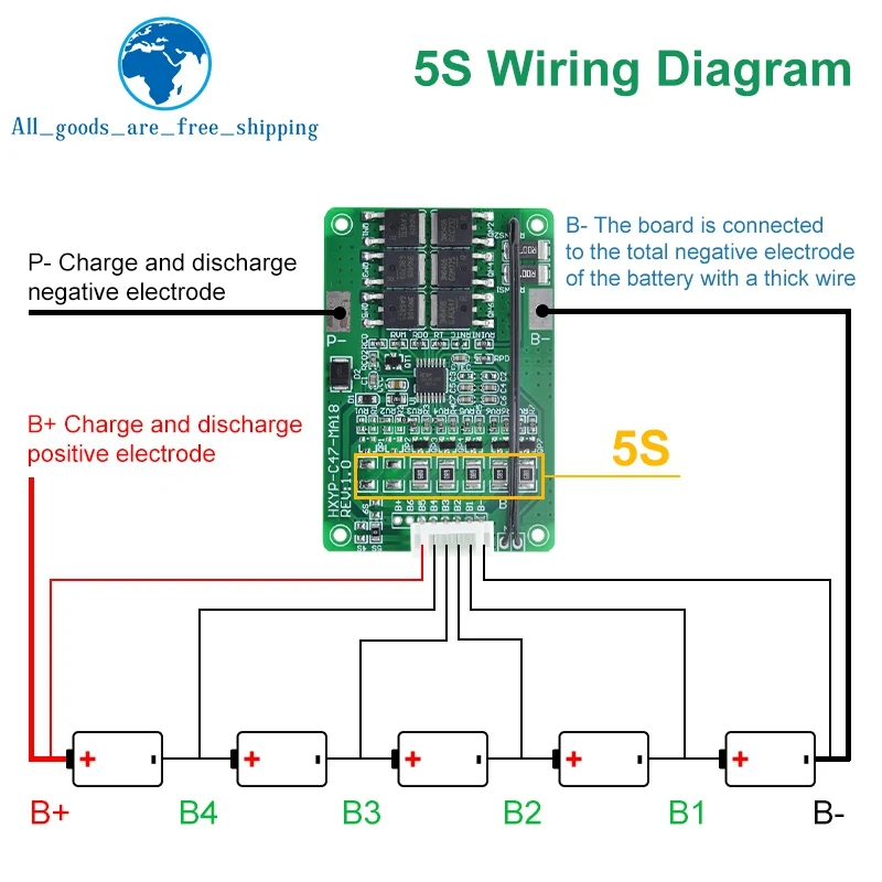 TZT 4S/5S/6S/7S BMS 16.8V 21V 20A 18650 Li-ion Lmo Ternary Lithium Battery Charger Protection Board Balance  Temperature Protect