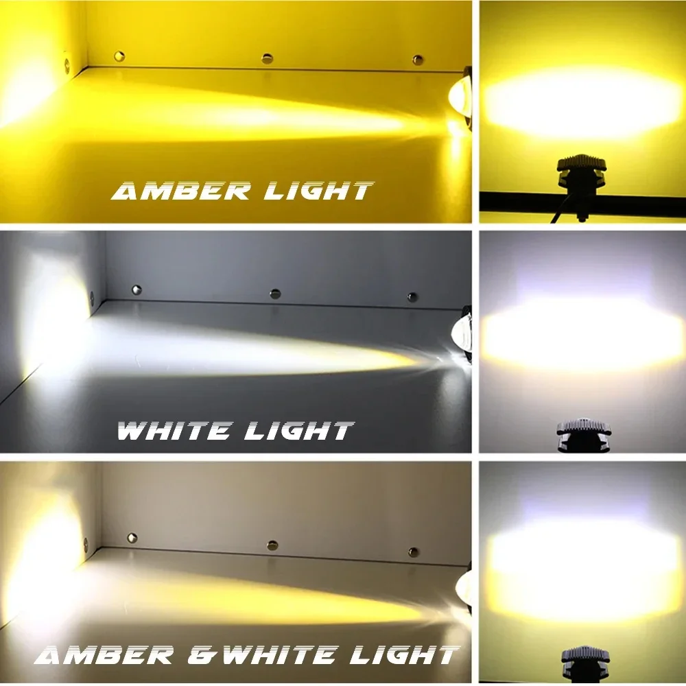 Additional Spotlights Led Headlights for Motorcycle LED Light Lamp 12-80V Dual-Color White/Amber Universal Auxiliary Fog Light