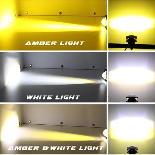 Imagen 2 del producto Faros Led adicionales para motocicleta, lámpara de luz antiniebla auxiliar Universal, doble Color blanco/ámbar, 12-80V