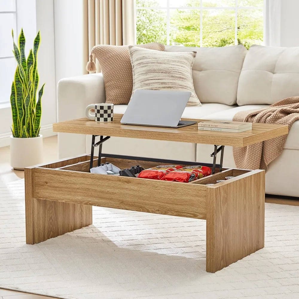 

Small Lift Top Coffee Table, Wood Rectangle Coffee Table with Lifting Top and Hidden Storage Compartment, Mid Century Modern Cen