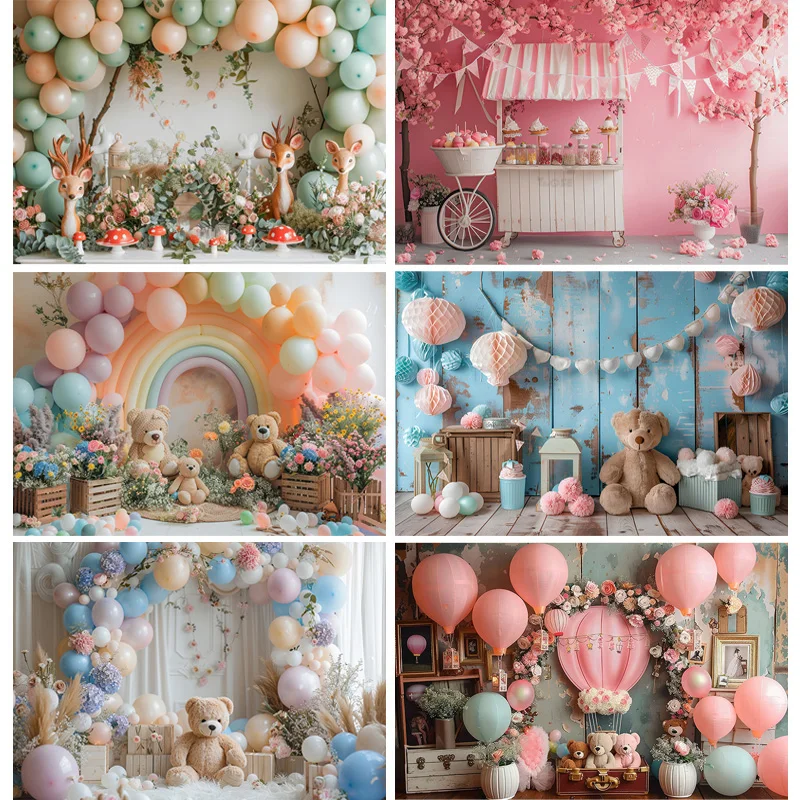 

Happy Birthday Party Photography Backdrop Baby Shower Newborn Portrait Colorful Balloon Arch Decor Photo Studio Background AR-15