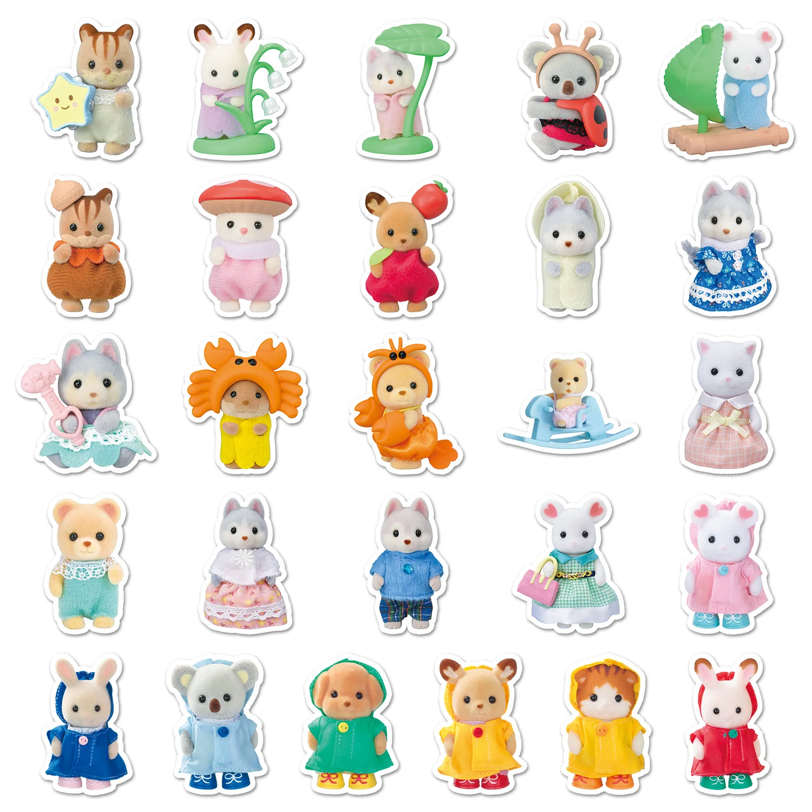 51 Uds Calico Critters pegatinas portátil decoración para álbum de recortes pegatinas de grafiti monopatín portátil pegatina impermeable juguetes Decoración