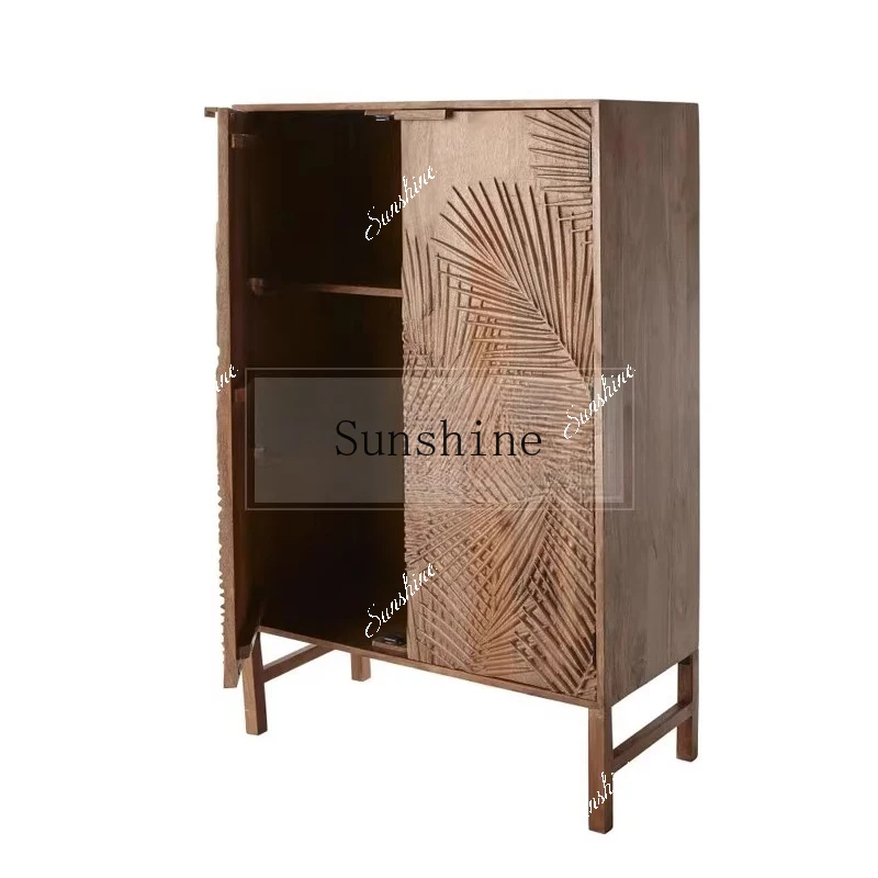 French retro hand-carved solid wood shoe cabinet modern simple living room home decoration  FT
