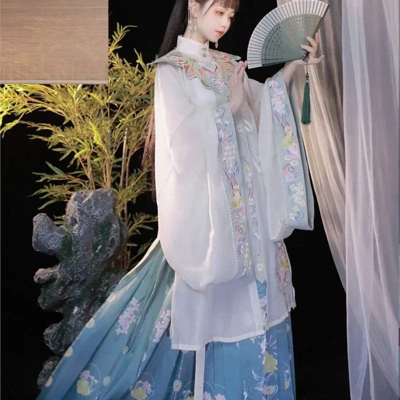 Original Ming Dynasty Hanfu Dress Women Cloud Shoulder Horse Face Skirt Fairy Chinese Style Stand-up Collar Robe Ancient Costume