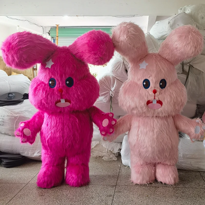 Nadmuchiwany różowy królik pluszowy ludzki noszący maskotki centrum nadmuchiwane rekwizyty duże ozdoby niestandardowa odzież dla lalek z kreskówek bez baterii