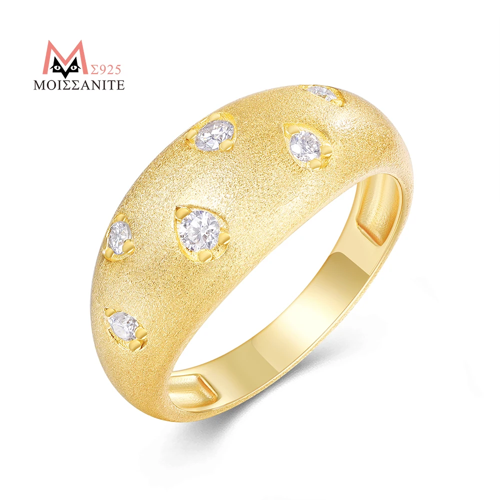 1pc Ring 925 Sterling Silver 18K Gold Plated Matte Dome Band with Moissanite Elegant Jewelry for Women Gift Collection