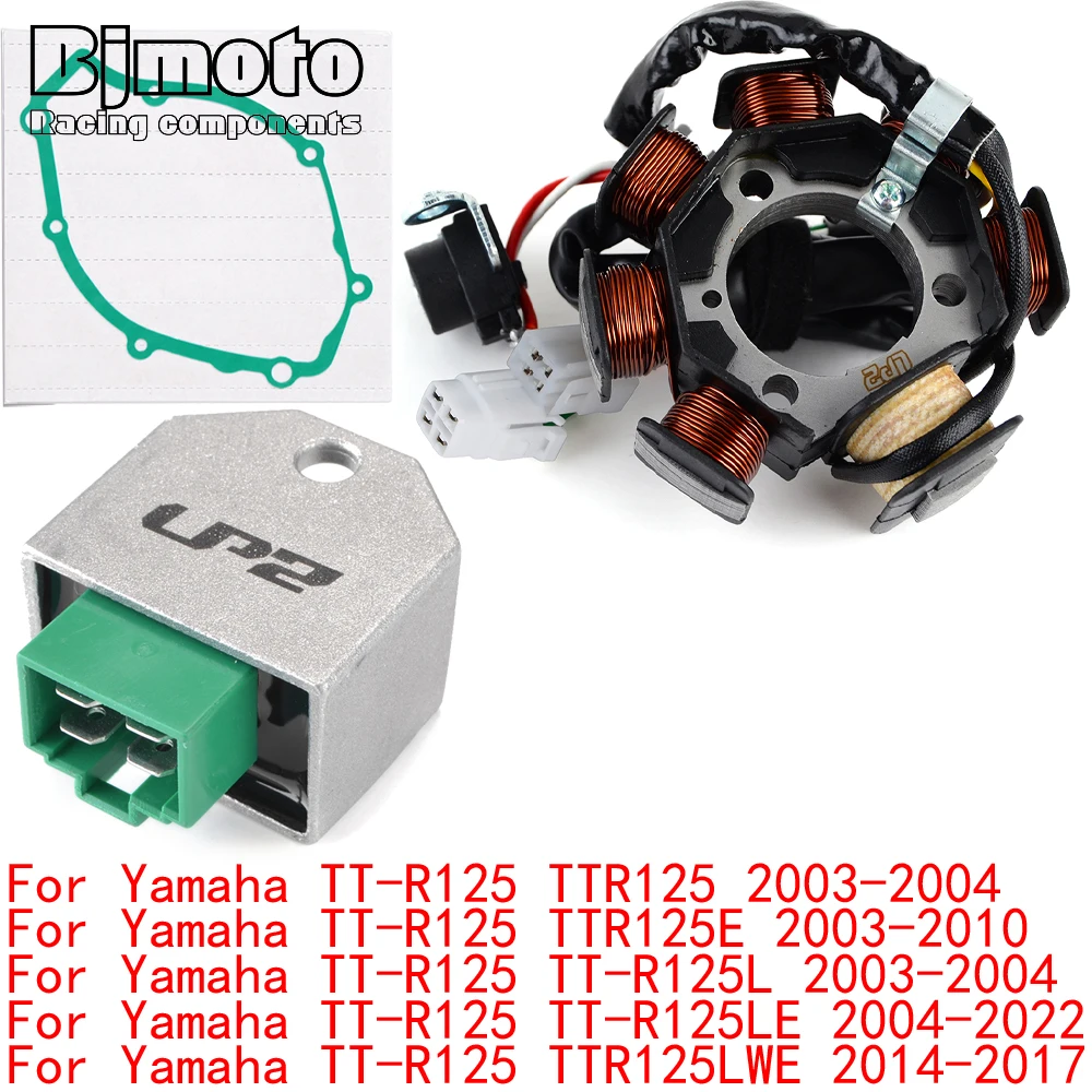 

TTR125 2022 TTR 125 Engine Stator Coil+Voltage Regulator rectifier For Yamaha TT-R125 TTR125 E L LE LWE 2003-2022 With Gasket