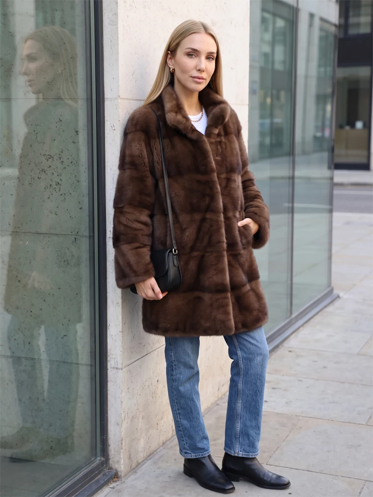 Faux Mink Fur Cropped Jacket For Women Stand Collar Zip Front Luxury Plush Thick Winter Coat Soft Warm Elegant Loose  Outer Top