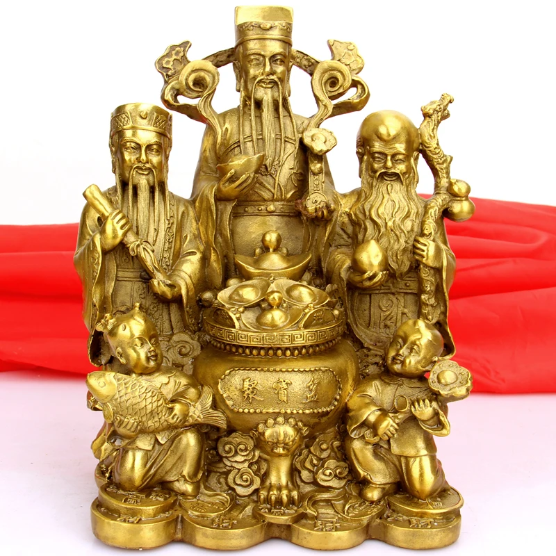 WOW- Bring in wealth HOME office TOP Money Drawing efficacious  Mascot # FU-LU-SHOU treasure Cornucopia FENG SHUI Brass statue