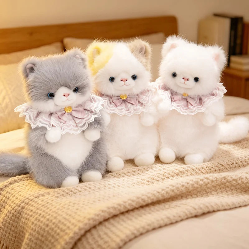 Multi-color Fluffy Long Hair Cat Plush Toy Cute Realistic Kitten Stuffed Doll Soft Animal Plushie Room Decor Holiday Gift