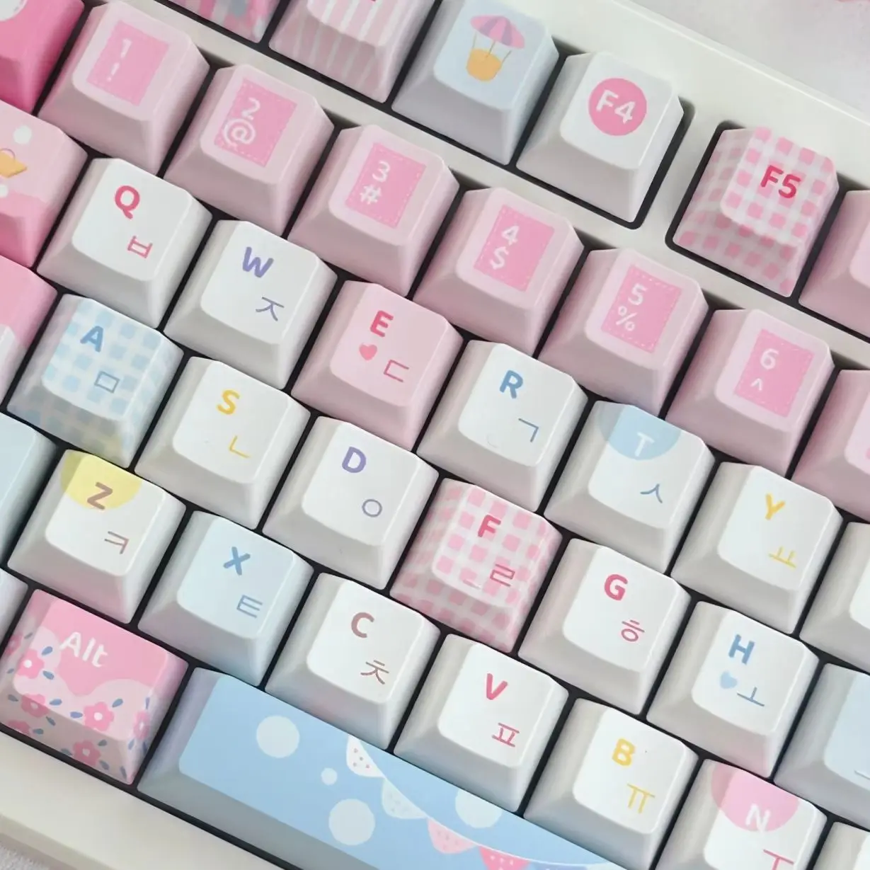 MAIMOOO 한국어 키캡 Cute Amusement Park Theme Cherry MOA Profile PBT Blue Pink Russian/Korean/Thai Keycaps for Mechanical Keyboard