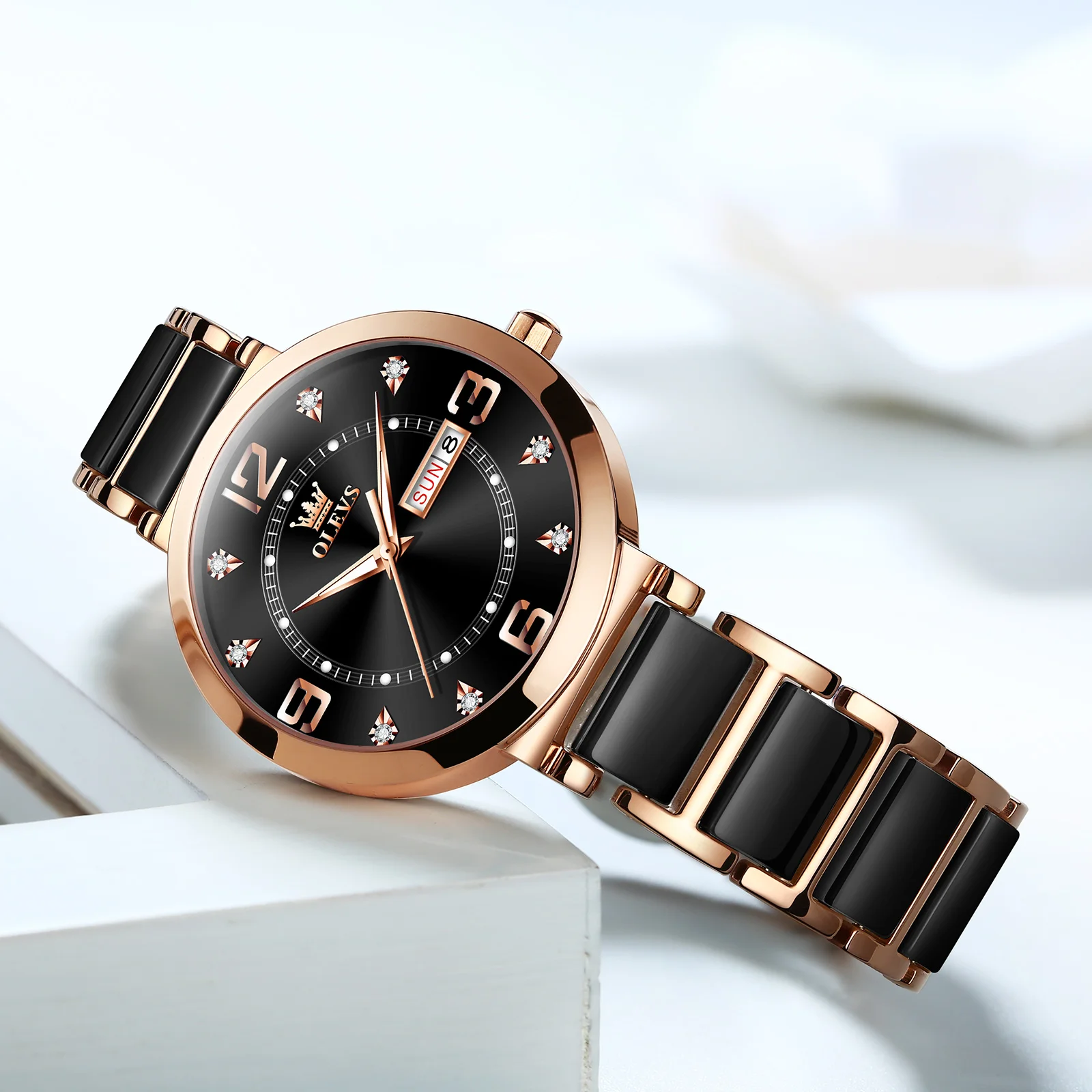 OLEVS Top Brand Ceramics Watchstrap Quartz Women Watches Luxury Fashion Diamonds Elegant Waterproof Clock Date Week Reloj Mujer