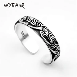 WYEAIIR 925 Sterling Silver Ethnic Retro Good Luck Cloud Wave Resizable Opening Ring For Women Luxury Jewelry