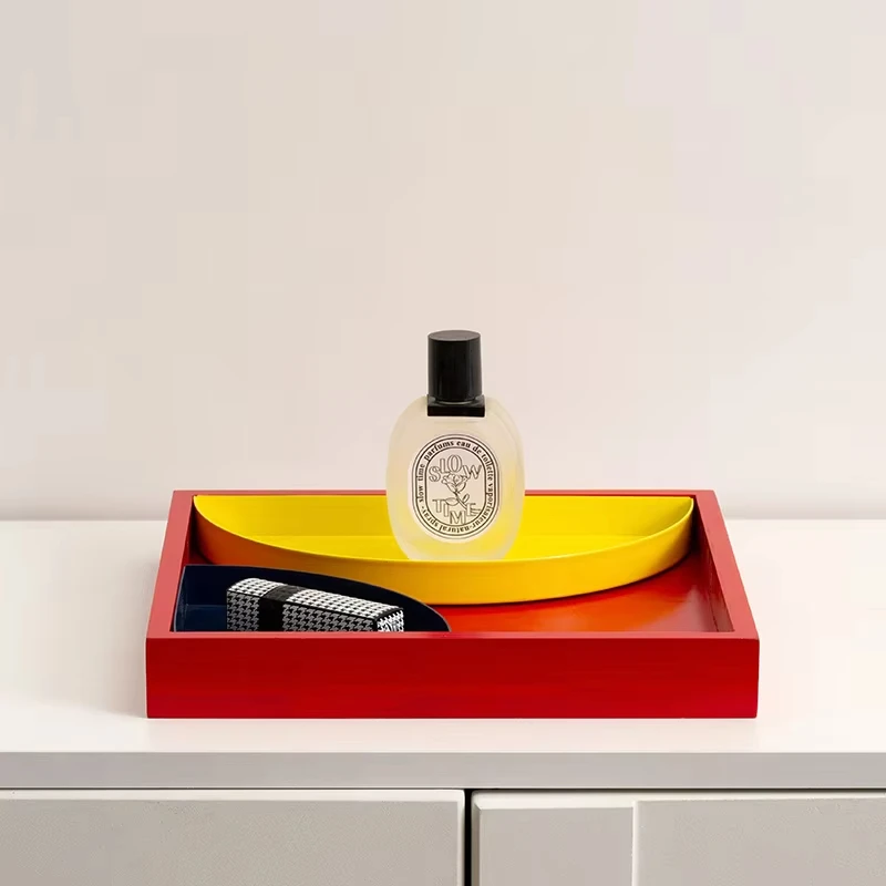 Metal Color-matching Solid Wood Tray Desktop Storage Box Fruit Nordic Simple Storage snack tray 15 sold