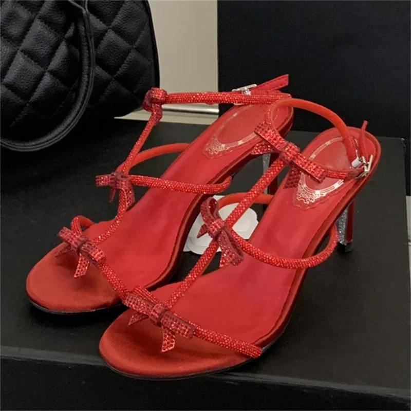 Aneikeh Summer Fashion Peep Toe Buckle Strap Stiletto Sexy Butterfly-knot High Heels Gladiator Sandals Women  Party Dress Shoe image 2