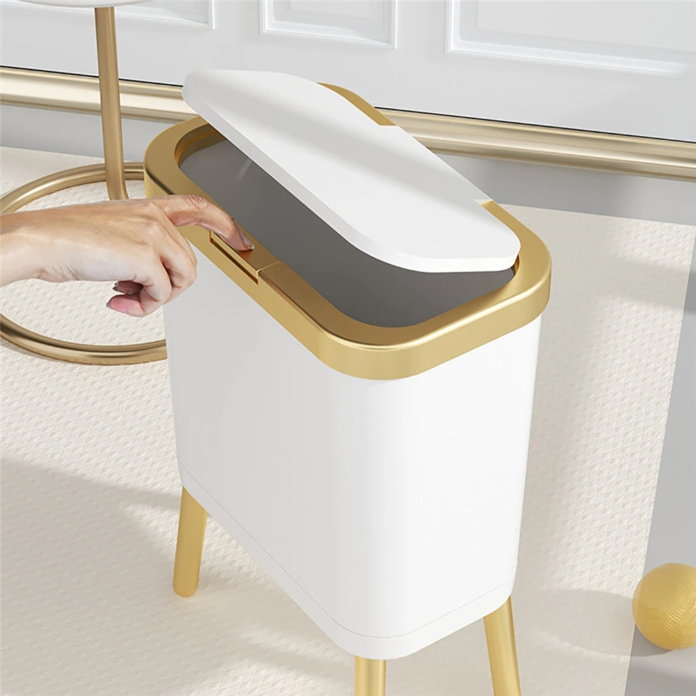 15L Clamshell Type High-Foot Trash Can Large Capacity Tall Waste Bins Rubbish Box Garbage Storage Bucket for Kitchen Bathroom