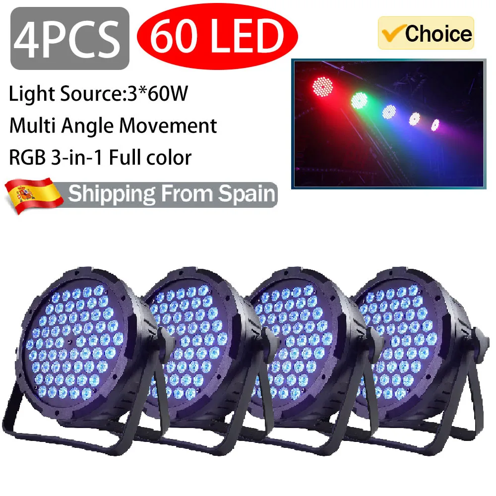 4 Projecteurs PAR 60 LED RVB Professionnels pour DJ, Fêtes et Discothèques, Éclairage d'Ambiance Scénique DMX512, Projecteur d'Assistance Sonore pour Public