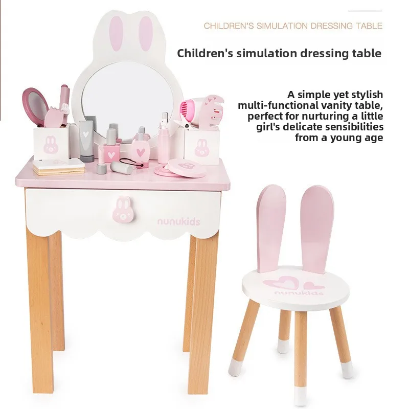 

Детский туалетный столик с имитацией туалетного столика, столик для макияжа принцессы, деревянная игрушка для каждого дома, детский подарок на день рождения для девочек