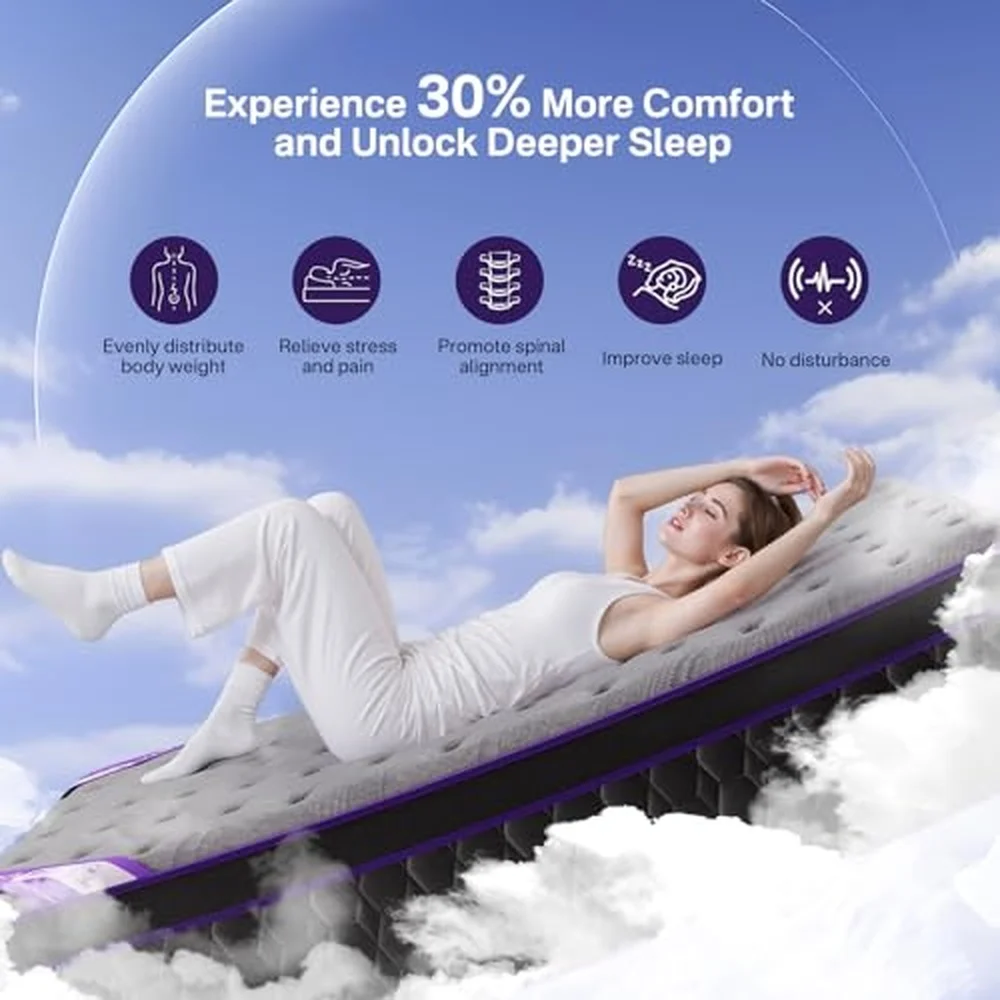 (Luxury Hotel) 12 Inch Queen Size Hybrid Mattress in a Box Medium Firm