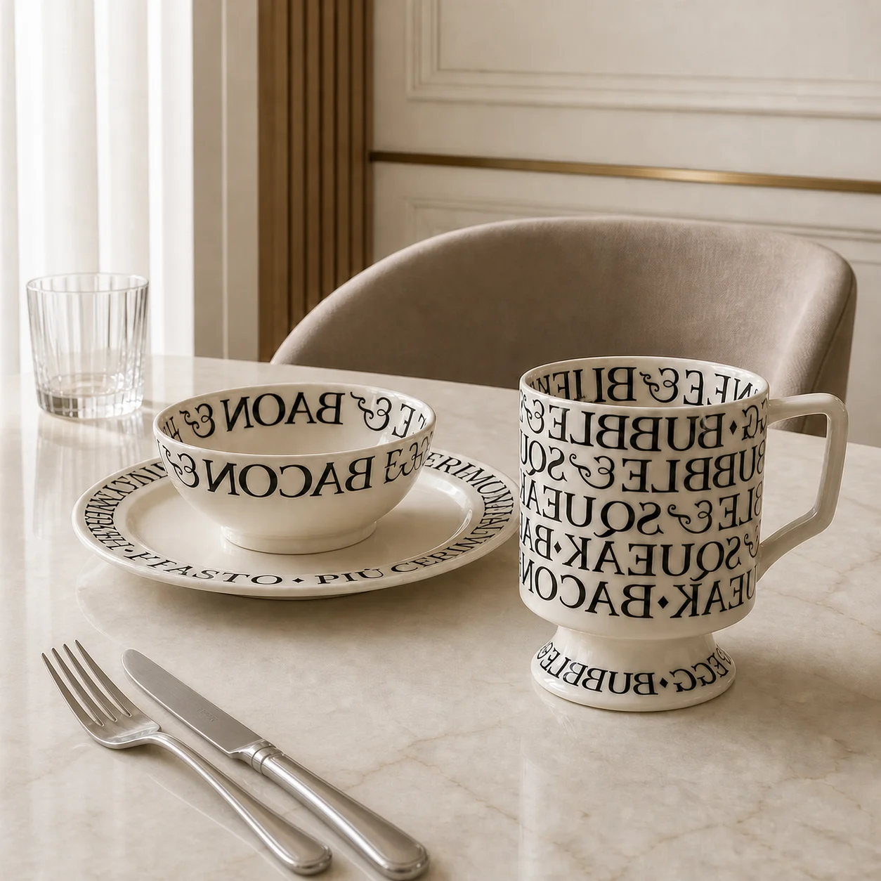 ColorValue Vintage Alphabet Ceramic Tableware Set English Breakfast Plate Coffee Cup Mug Salad Bowl for Home Kitchen