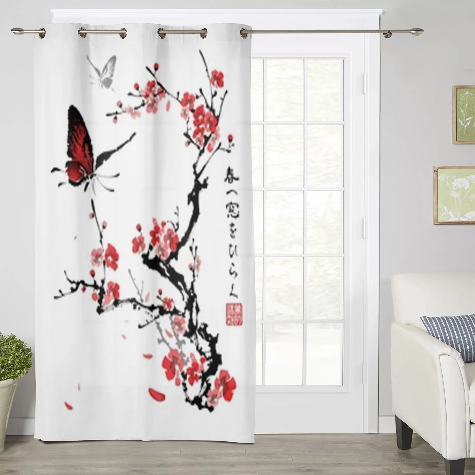 Butterfly On Cherry Blossom Branch Window Curtains For Living Room Bedroom Luxury Modern Kitchen Curtains Fabric Drapes