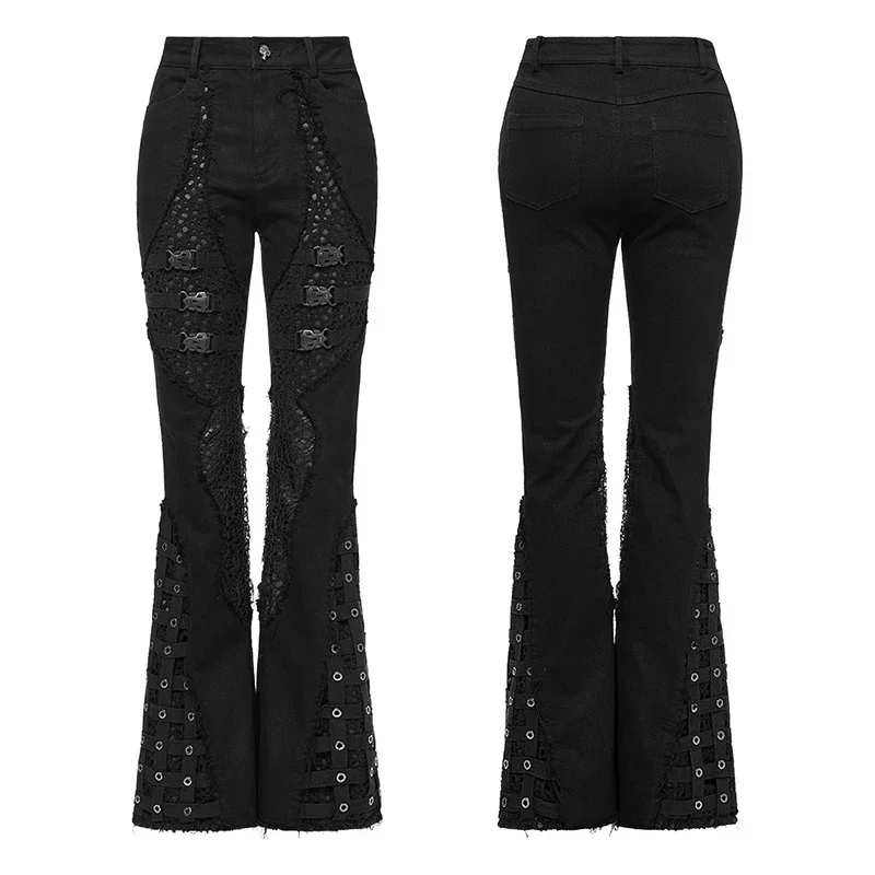 Imagem -05 - Punk Rave Feminino Estilo Punk Gaiola Elástica Denim Queimado Calças Personalizadas Legal Preto Outono Inverno