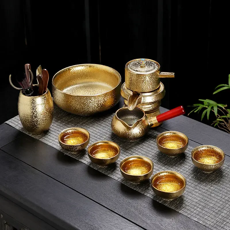 8 pieces 24k Gold-plated Tea Set / 999 Silver-plated Teaset Luxury Chinese Tea Set  Top-grade Automatic Tea Set Travel