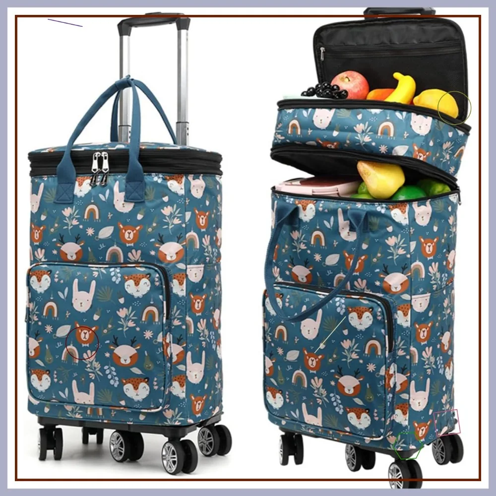 

2-in-1 Foldable Shopping Cart with Wheels, Portable Utility Dolly and Waterproof Bag for Travel